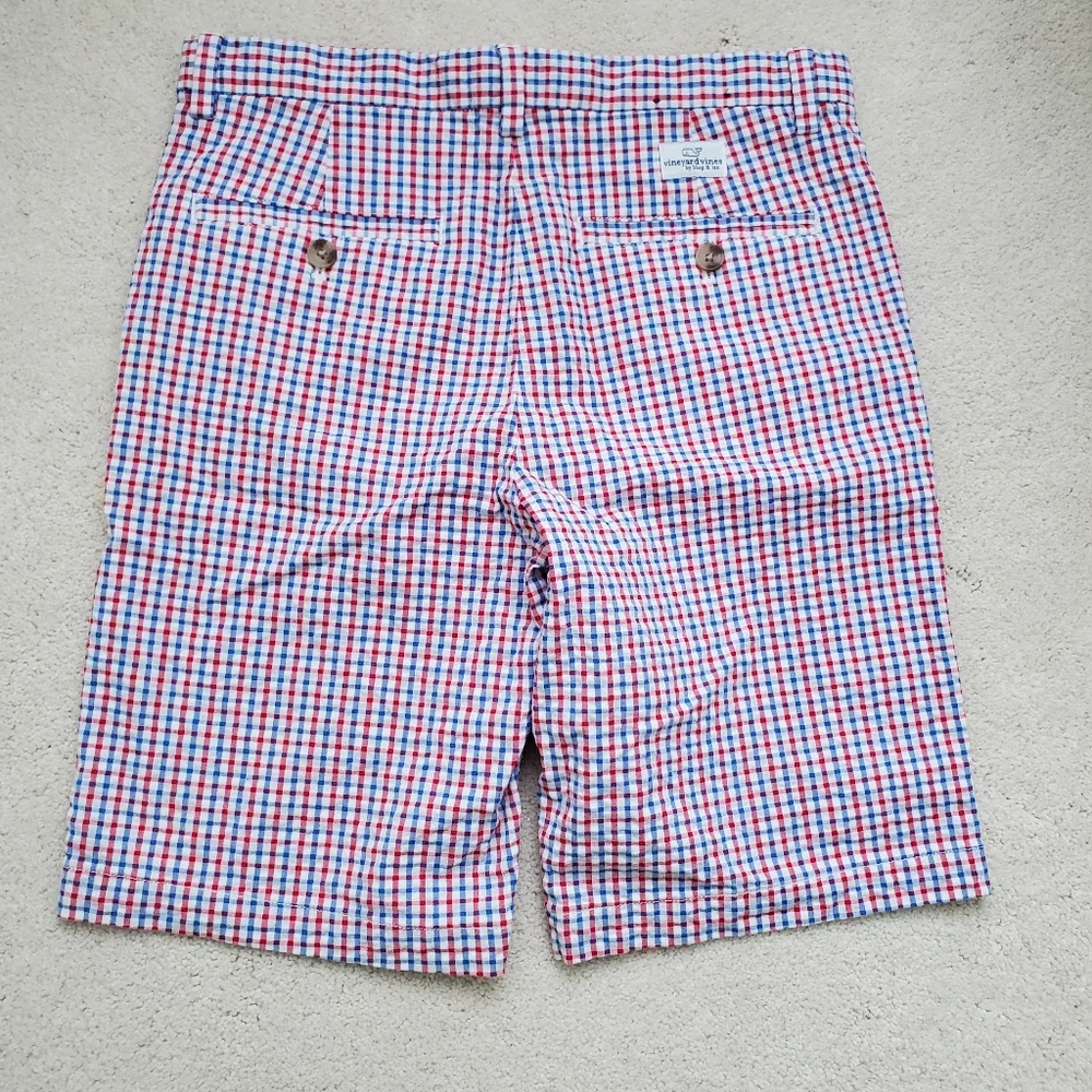SOLD Vineyard Vines Boys Red, White And Blue Gingham Seersucker Shorts sz14 - Picture 15 of 16